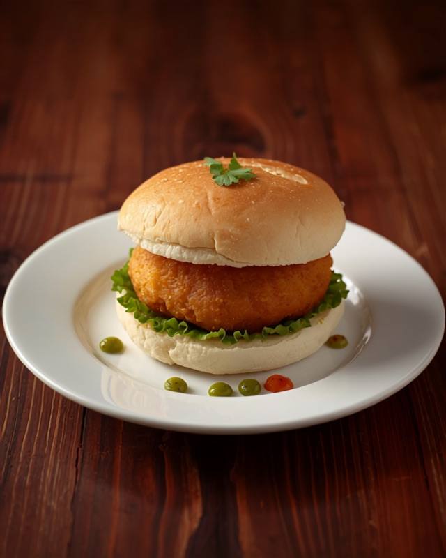 Vada pav on a white plate